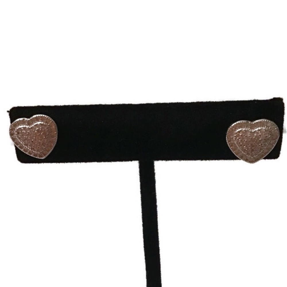 Sterling Silver (925) Diamond Heart Stud Earrings - Picture 4 of 5